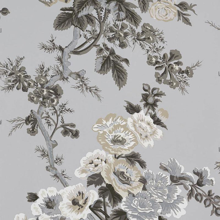 Pyne Hollyhock Grisaille 5006923 by Schumacher Wallpaper Print Happy 27.0" - Fabric Carolina -