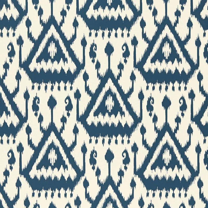 Vientiane Ikat Indigo 5006952 by Schumacher Wallpaper Print Happy 13.5" - Fabric Carolina -