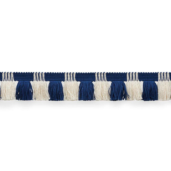 Juno Fringe Cobalt & Ivory 75360 by Schumacher Designer Trim Nautilus 1.75" - Swanky Fabrics -