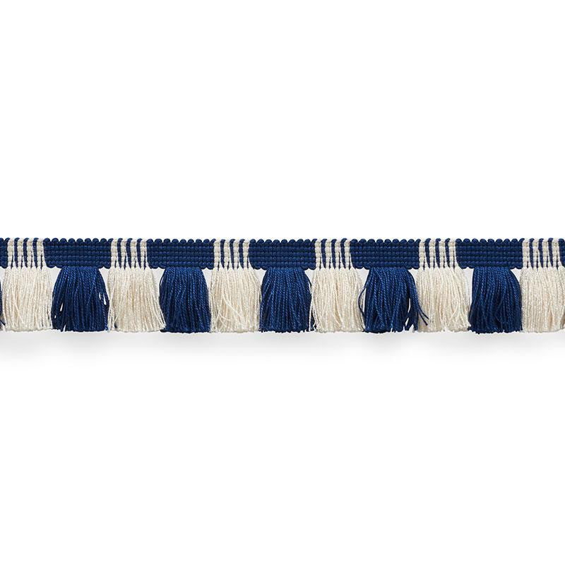 Juno Fringe Cobalt & Ivory 75360 by Schumacher Trim Nautilus 1.75" - Fabric Carolina -
