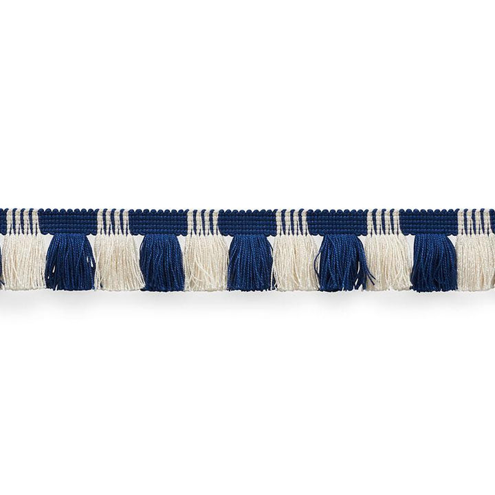 Juno Fringe Cobalt & Ivory 75360 by Schumacher Trim Nautilus 1.75" - Fabric Carolina -