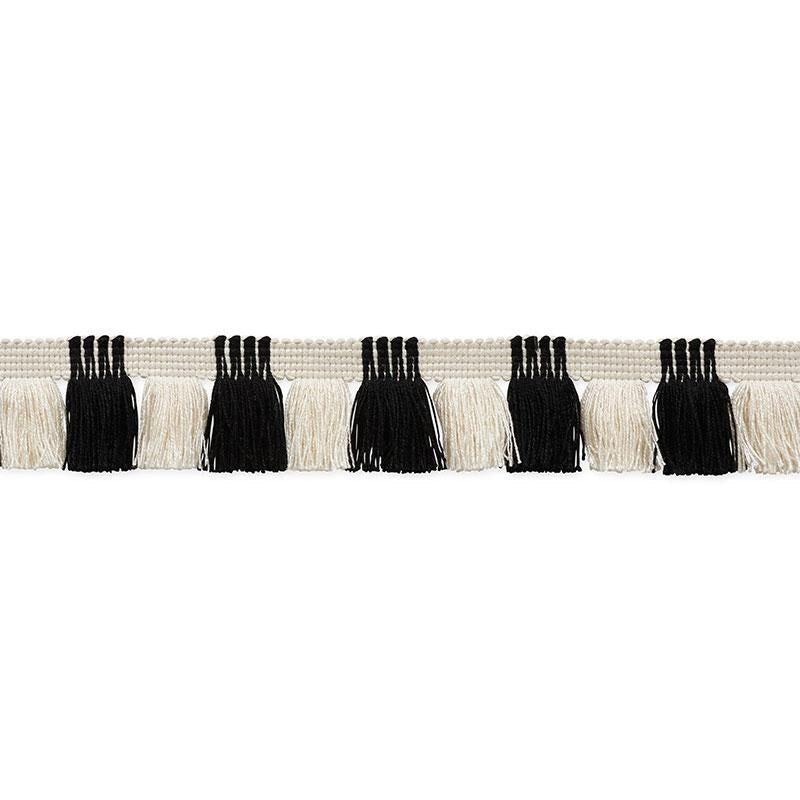 Juno Fringe Black & Ivory 75363 by Schumacher Trim Nautilus 1.75" - Fabric Carolina -