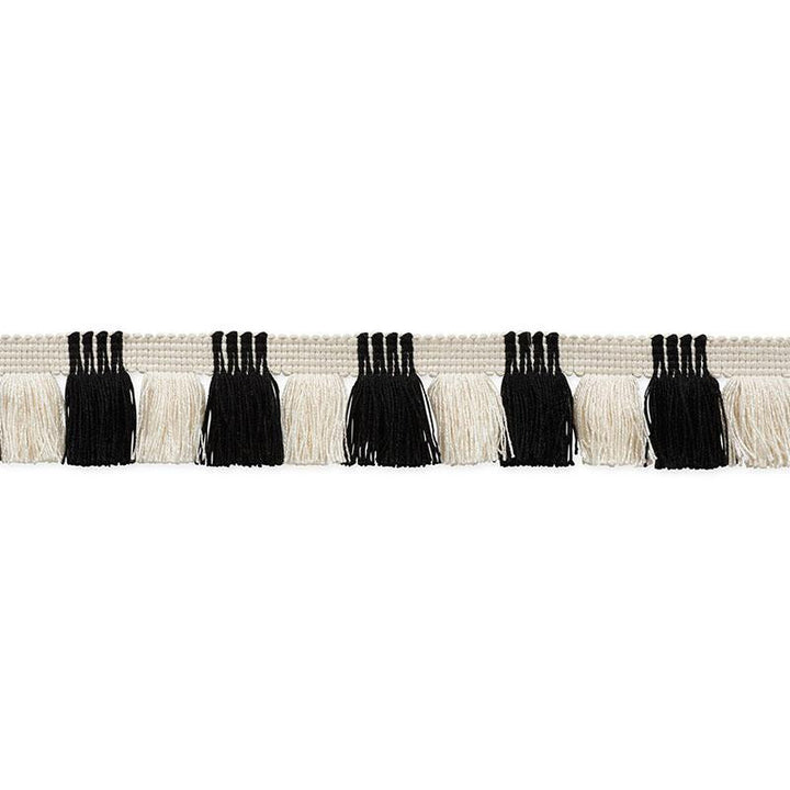 Juno Fringe Black & Ivory 75363 by Schumacher Trim Nautilus 1.75" - Fabric Carolina -