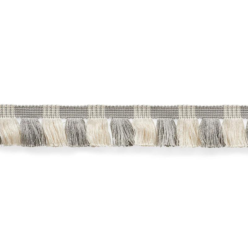 Juno Fringe Grey & Ivory 75364 by Schumacher Trim Nautilus 1.75" - Fabric Carolina -