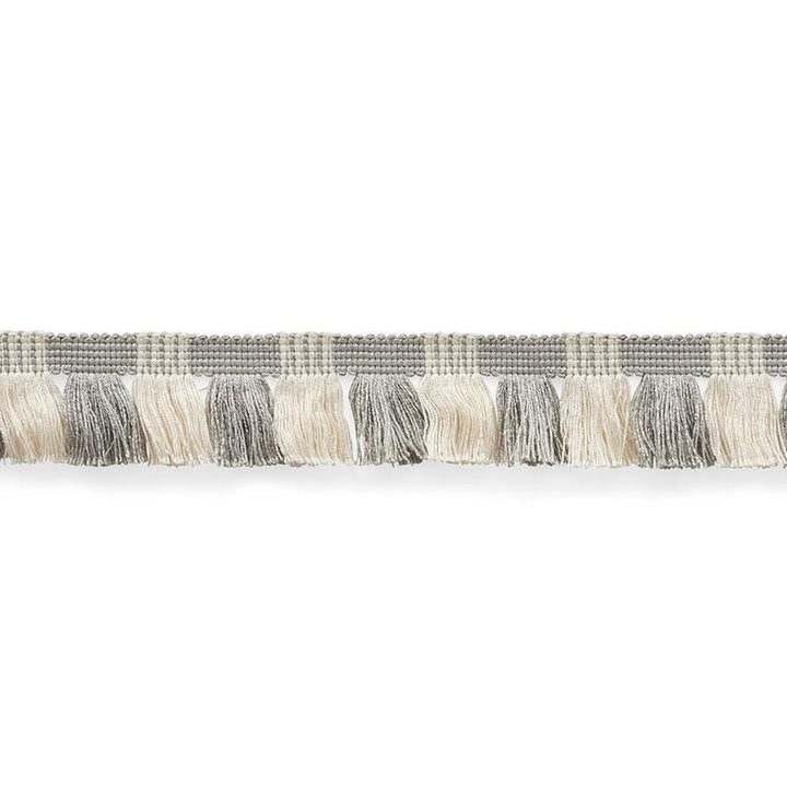 Juno Fringe Grey & Ivory 75364 by Schumacher Trim Nautilus 1.75" - Fabric Carolina -