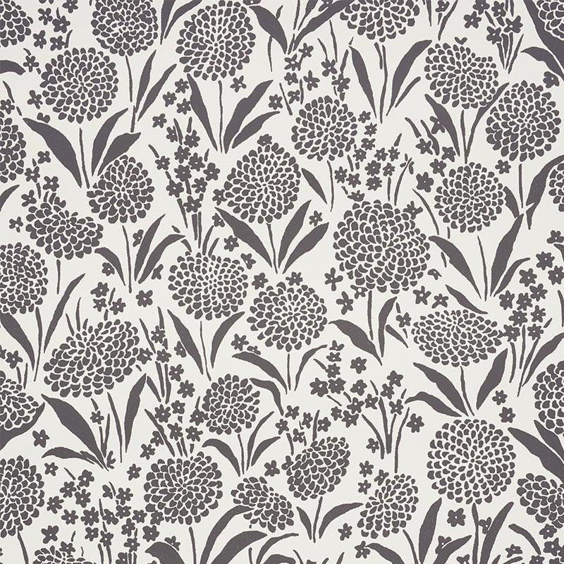 Chrysanthemum Carbon 5009553 by Schumacher Wallpaper Small-Print Wallpapers 13.5" - Fabric Carolina -