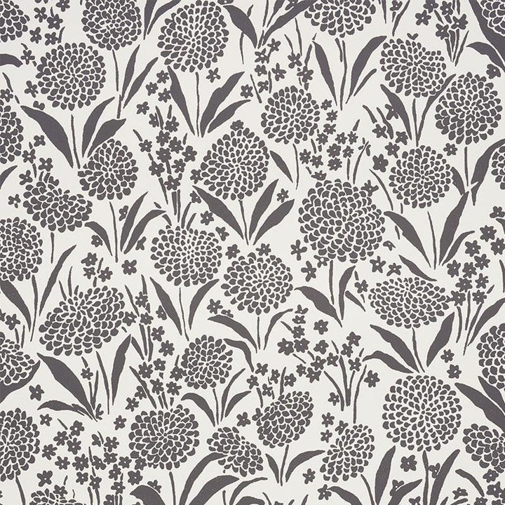 Chrysanthemum Carbon 5009553 by Schumacher Wallpaper Small-Print Wallpapers 13.5" - Fabric Carolina -