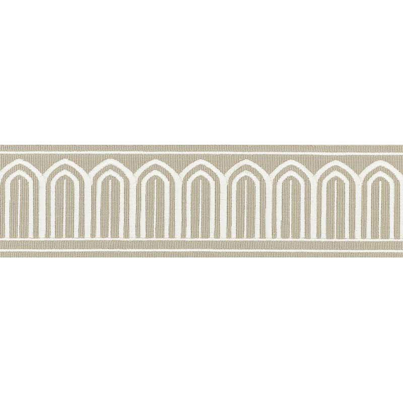 Arches Embroidered Tape Medium Taupe 70765 by Schumacher Designer Trim Miles Redd 1.8" - Swanky Fabrics -