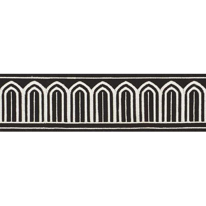 Arches Embroidered Tape Medium White On Black 70766 by Schumacher Designer Trim Miles Redd 1.8" - Swanky Fabrics -