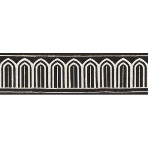 Arches Embroidered Tape Medium White On Black 70766 by Schumacher Trim