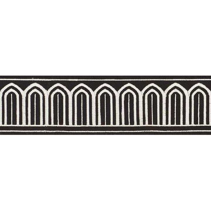 Arches Embroidered Tape Medium White On Black 70766 by Schumacher Trim Miles Redd 1.8" - Fabric Carolina -