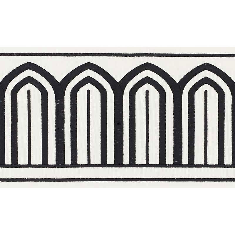 Arches Embroidered Tape Wide Black On White 70770 by Schumacher Trim Miles Redd 5.3" - Fabric Carolina -