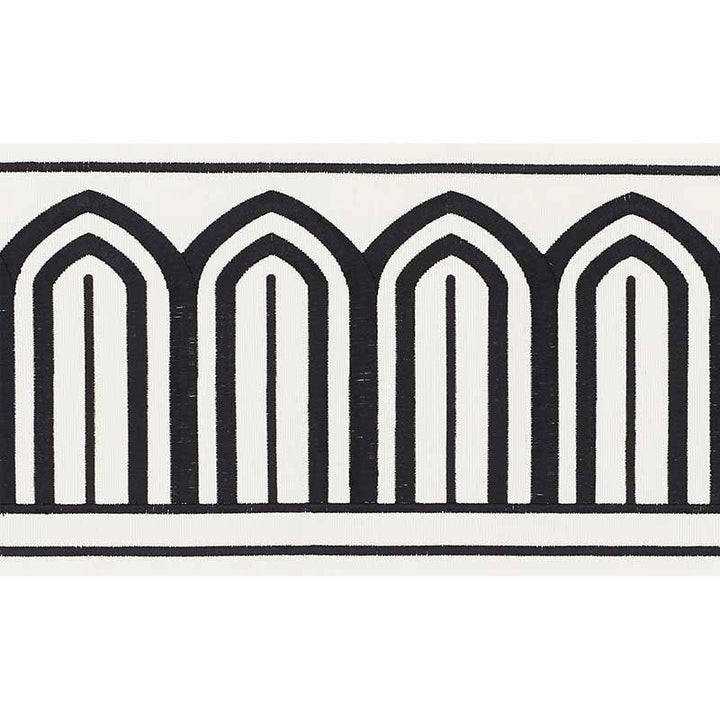 Arches Embroidered Tape Wide Black On White 70770 by Schumacher Trim Miles Redd 5.3" - Fabric Carolina -