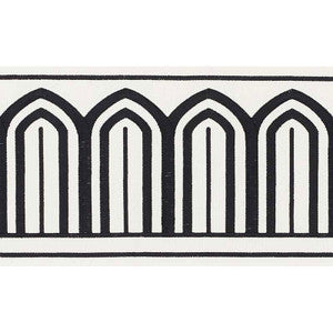 Arches Embroidered Tape Wide Black On White 70770 by Schumacher Trim