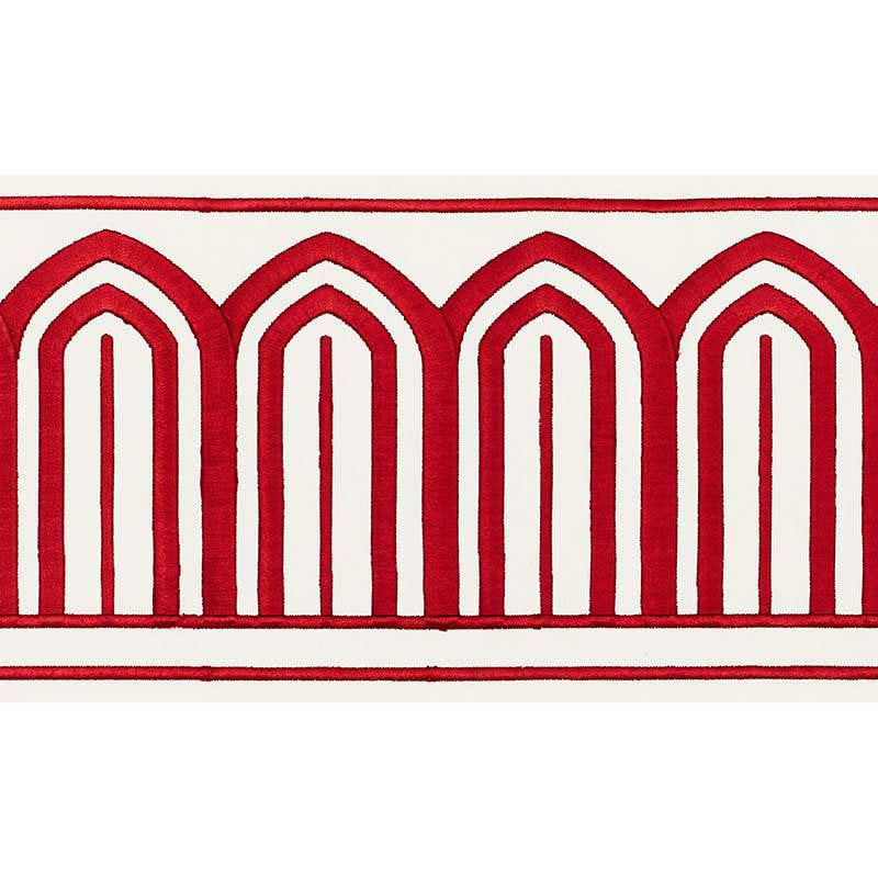 Arches Embroidered Tape Wide Red 70771 by Schumacher Trim Miles Redd 5.3" - Fabric Carolina -