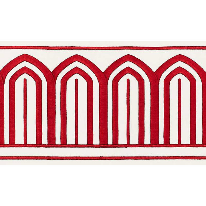 Arches Embroidered Tape Wide Red 70771 by Schumacher Trim Miles Redd 5.3" - Fabric Carolina -