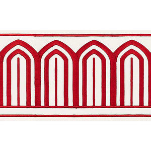 Arches Embroidered Tape Wide Red 70771 by Schumacher Trim