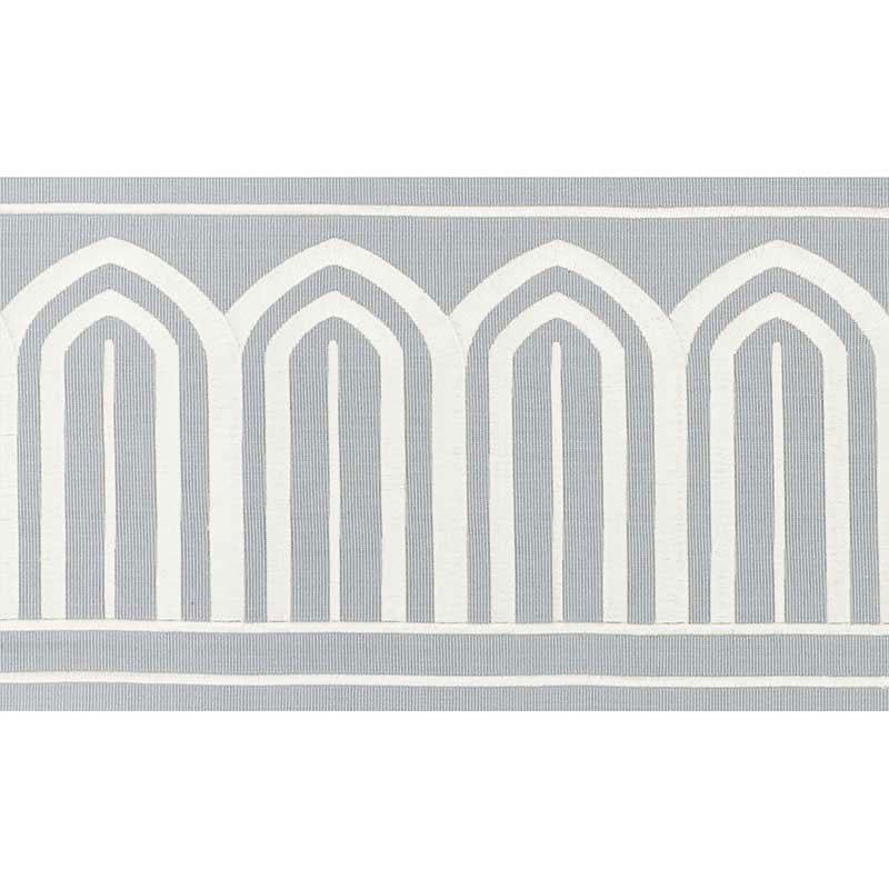 Arches Embroidered Tape Wide Sky 70773 by Schumacher Designer Trim Miles Redd 5.3" - Swanky Fabrics -