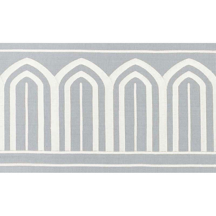 Arches Embroidered Tape Wide Sky 70773 by Schumacher Designer Trim Miles Redd 5.3" - Swanky Fabrics -