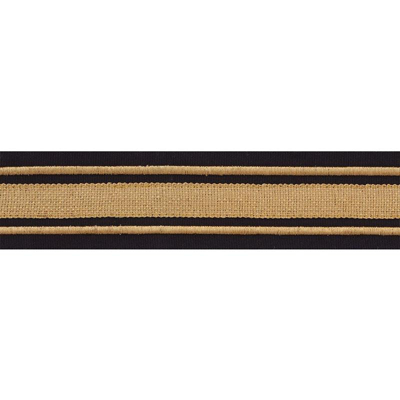 Military Stripe Tape Gold On Black 70784 by Schumacher Designer Trim Miles Redd - Swanky Fabrics -