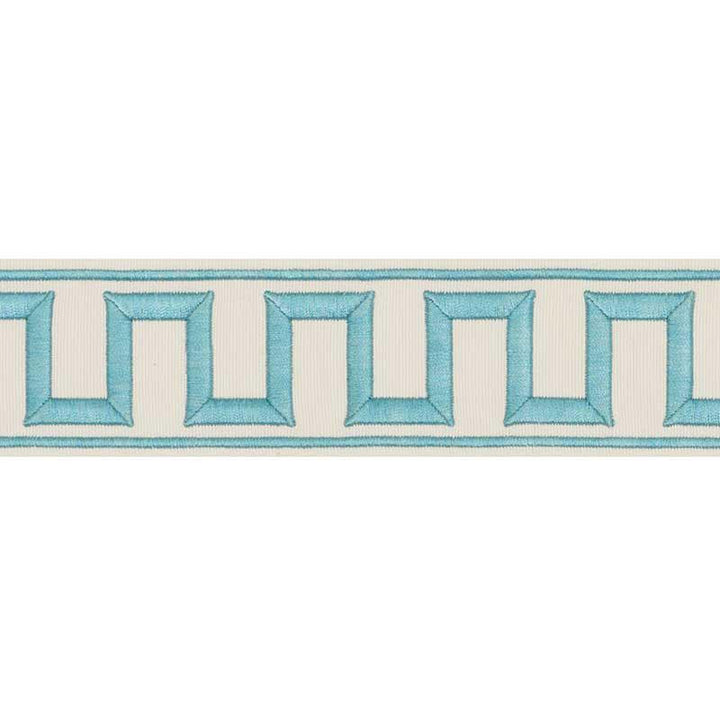 Greek Key Embroidered Tape Aqua 70793 by Schumacher Trim Miles Redd 1.8" - Fabric Carolina -