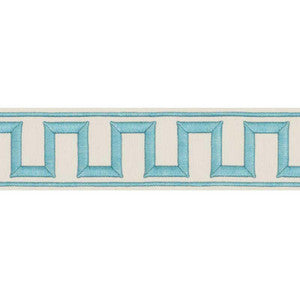 Greek Key Embroidered Tape Aqua 70793 by Schumacher Trim