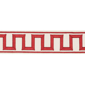 Greek Key Embroidered Tape Red 70794 by Schumacher Trim
