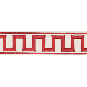 Greek Key Embroidered Tape Red 70794 by Schumacher Trim