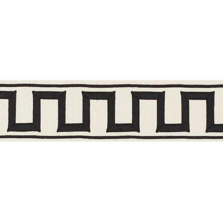 Greek Key Embroidered Tape Black On Ivory 70790 by Schumacher Trim Miles Redd 1.8" - Fabric Carolina -