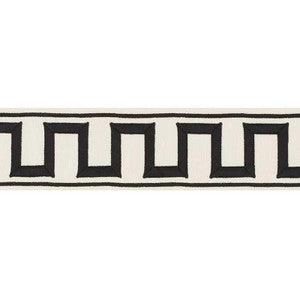 Greek Key Embroidered Tape Black On Ivory 70790 by Schumacher Trim