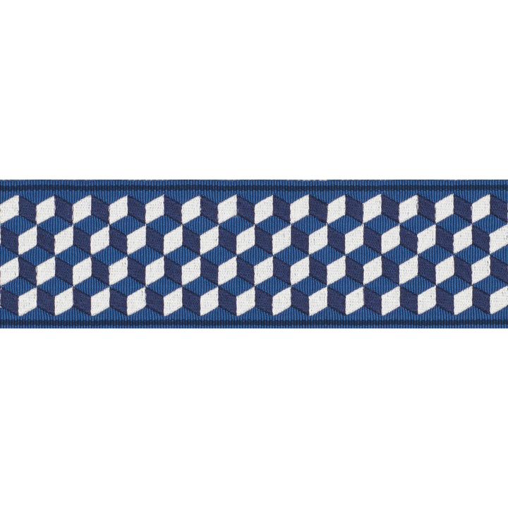 Tumbling Blocks Tape Bleu 71261 by Schumacher Designer Trim Miles Redd - Swanky Fabrics -