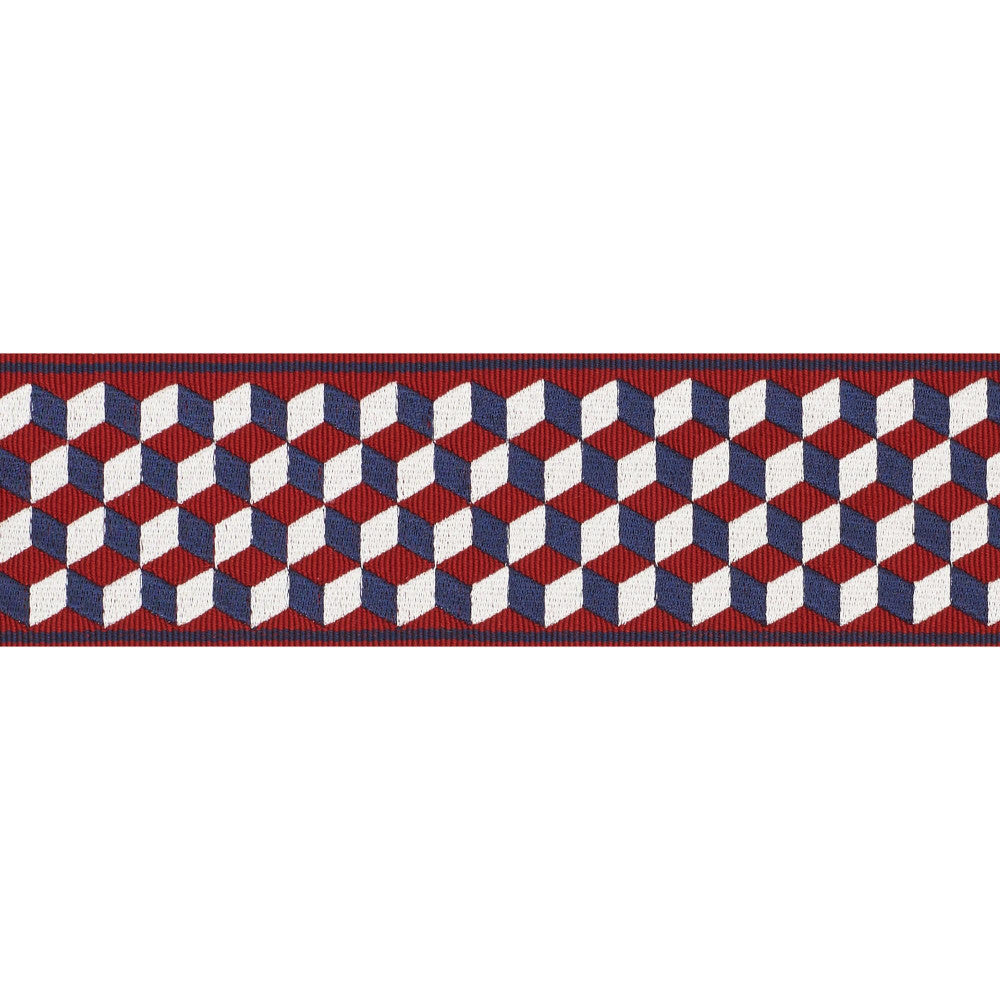 Tumbling Blocks Tape Rouge & Bleu 71262 by Schumacher Trim Miles Redd - Fabric Carolina -