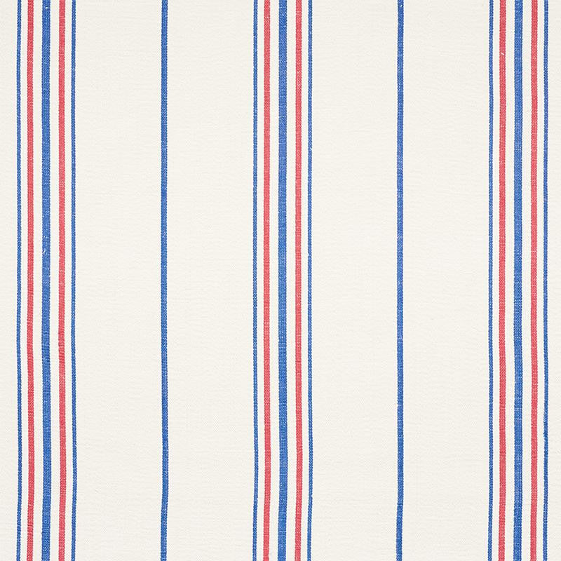 Scarset Stripe Blue & Red 75261 by Schumacher Designer Fabric Chambray 10.75" - Swanky Fabrics -