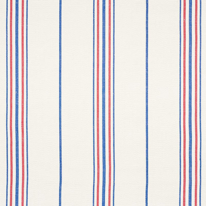 Scarset Stripe Blue & Red 75261 by Schumacher Designer Fabric Chambray 10.75" - Swanky Fabrics -