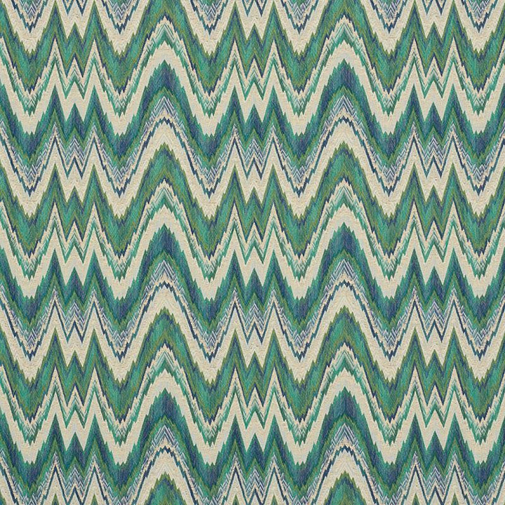 Valkyrie Flame Stitch Emerald & Peacock 68942 by Schumacher Designer Fabric 125Th Anniversary 13.5" - Swanky Fabrics -