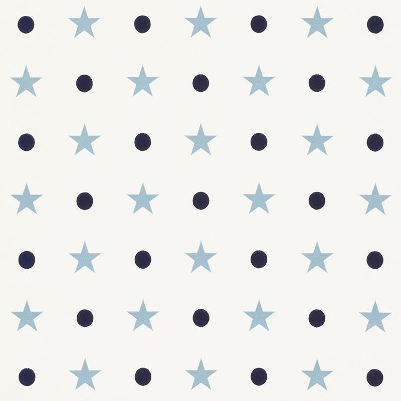 Etoiles Et Points Blues 5008550 by Schumacher Wallpaper French Revolution 5.12" - Fabric Carolina -