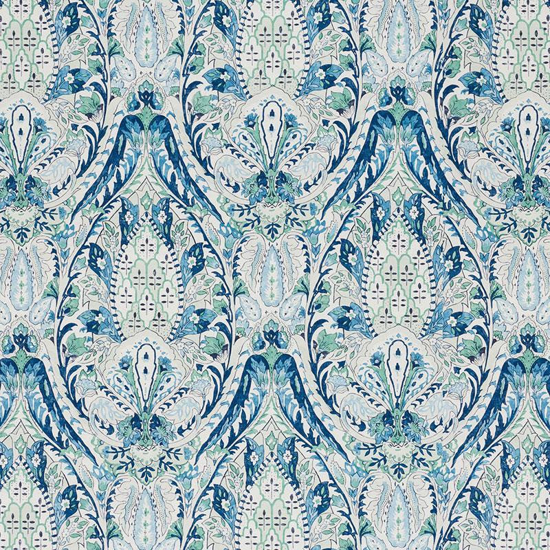Layla Paisley Blue & Green 177671 by Schumacher Fabric Ottoman Chic 17.75" - Fabric Carolina -