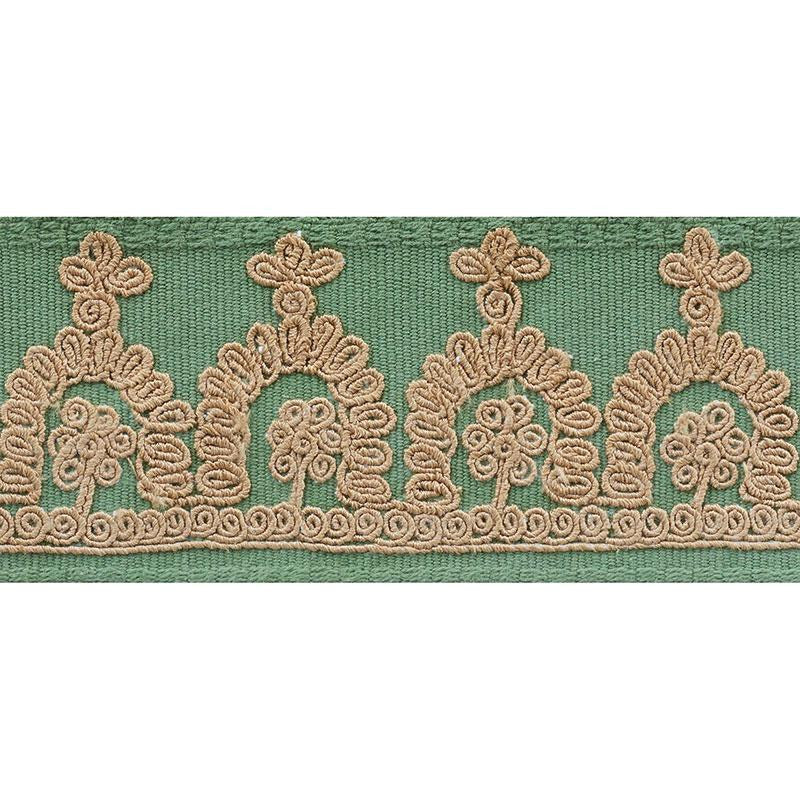 Noelia Embroidered Tape Jade 74151 by Schumacher Designer Trim Ottoman Chic 1.0" - Swanky Fabrics -