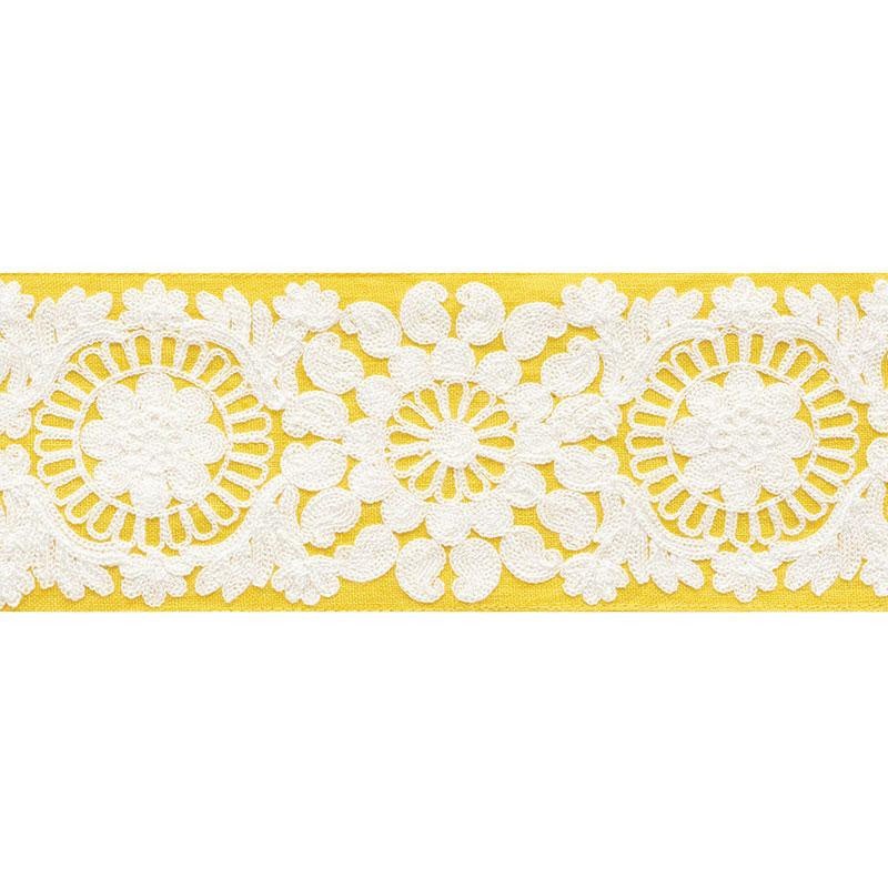 Joelle Tape Yellow 73624 by Schumacher Designer Trim Happy Together 6.12" - Swanky Fabrics -