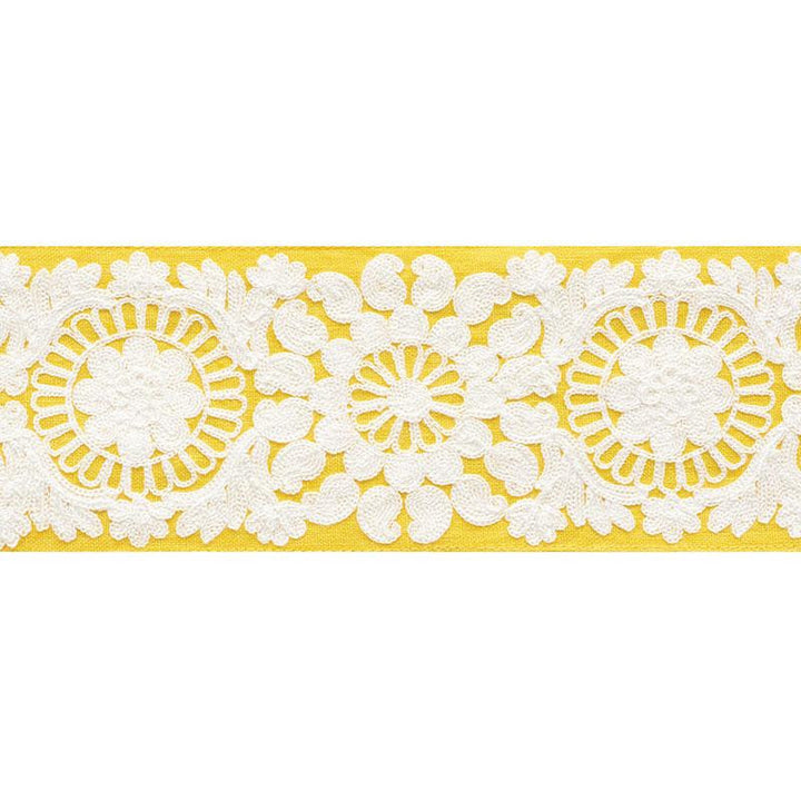 Joelle Tape Yellow 73624 by Schumacher Designer Trim Happy Together 6.12" - Swanky Fabrics -