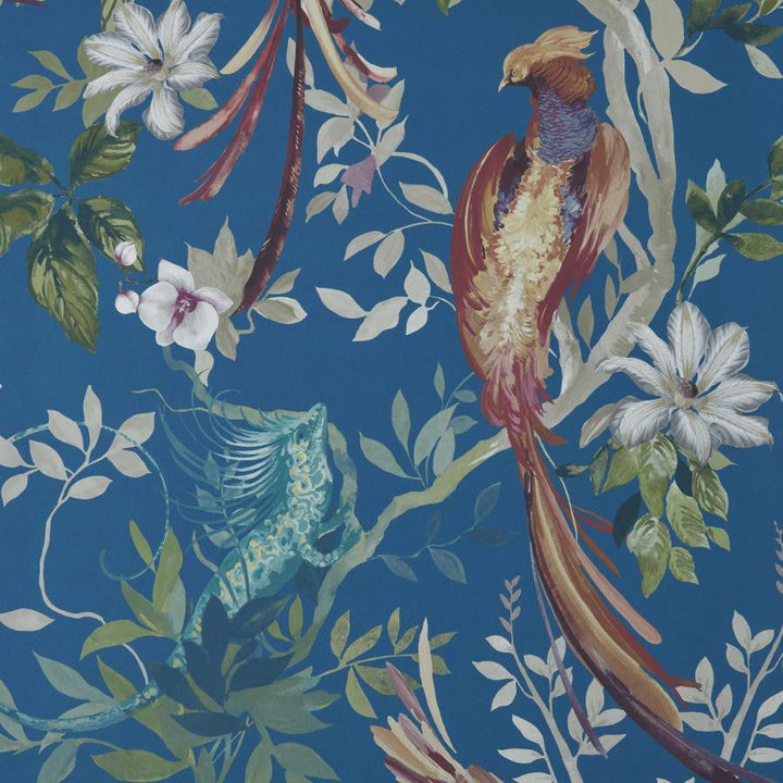 Bird Sonnet (Wp) # 04 Royal Blue by 1838 Wallcoverings Designer Wallpaper Pavilion HALF DROP PASTE THE WALL UNITED KINGDOM 50.5" 27.5"X11YD - Swanky Fabrics -