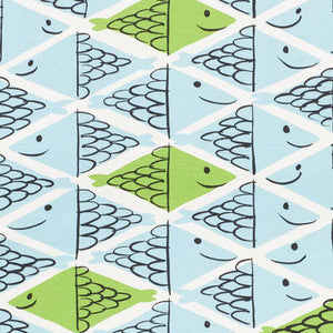 Fish School Aqua & Leaf 178211 by Schumacher Fabric