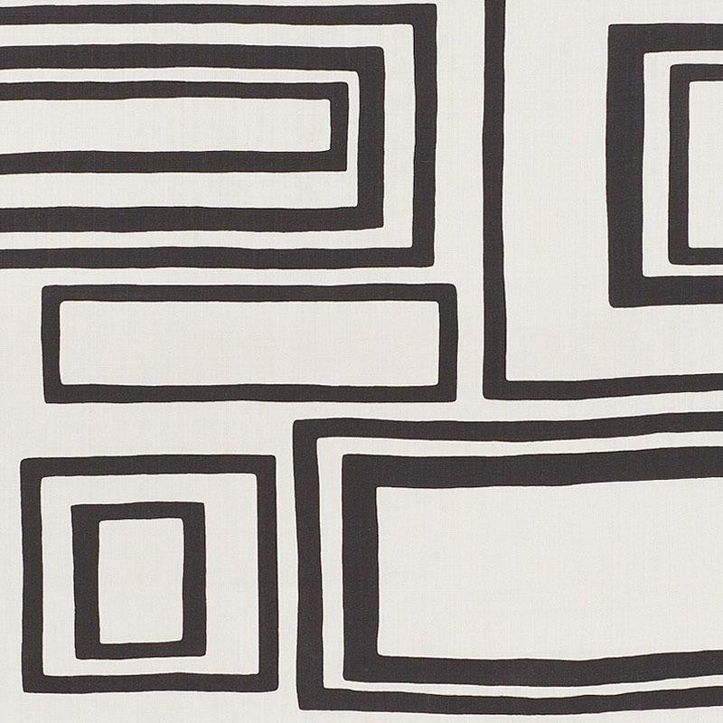 Large Open Boxes Black 178222 by Schumacher Fabric New Wave: Black & White 54.5" - Fabric Carolina -