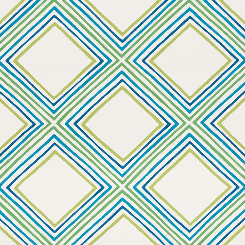 Square Dance Peacock 5009830 by Schumacher Wallpaper Vera Neumann 27.0" - Fabric Carolina -