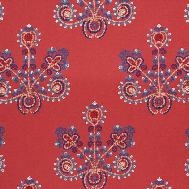 Estrella Embroidery Vermilion 74451 by Schumacher Fabric Primitive Beauty 26.0" - Fabric Carolina -