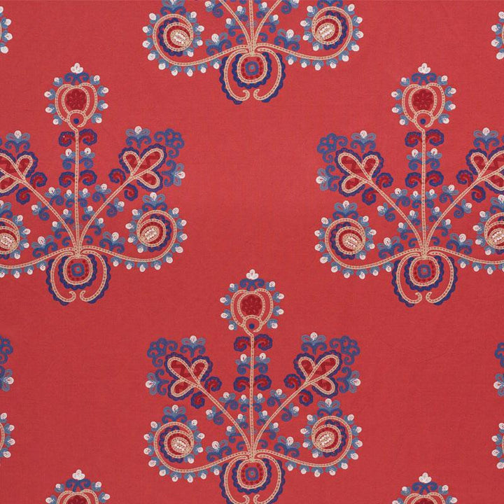 Estrella Embroidery Vermilion 74451 by Schumacher Fabric Primitive Beauty 26.0" - Fabric Carolina -