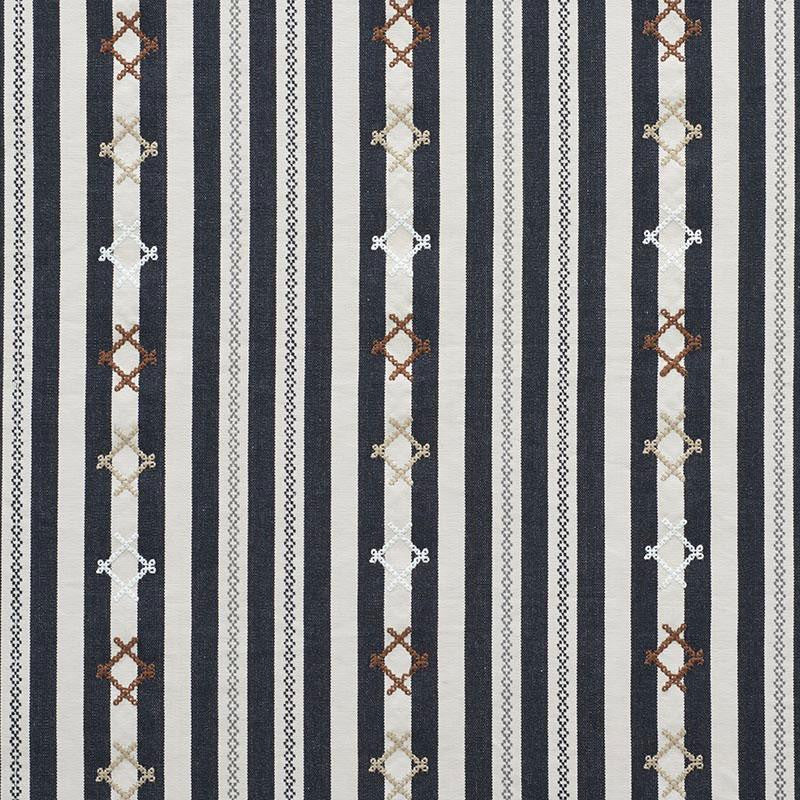 Rhodes Stripe Black 74461 by Schumacher Fabric Open Sky 6.62" - Fabric Carolina -