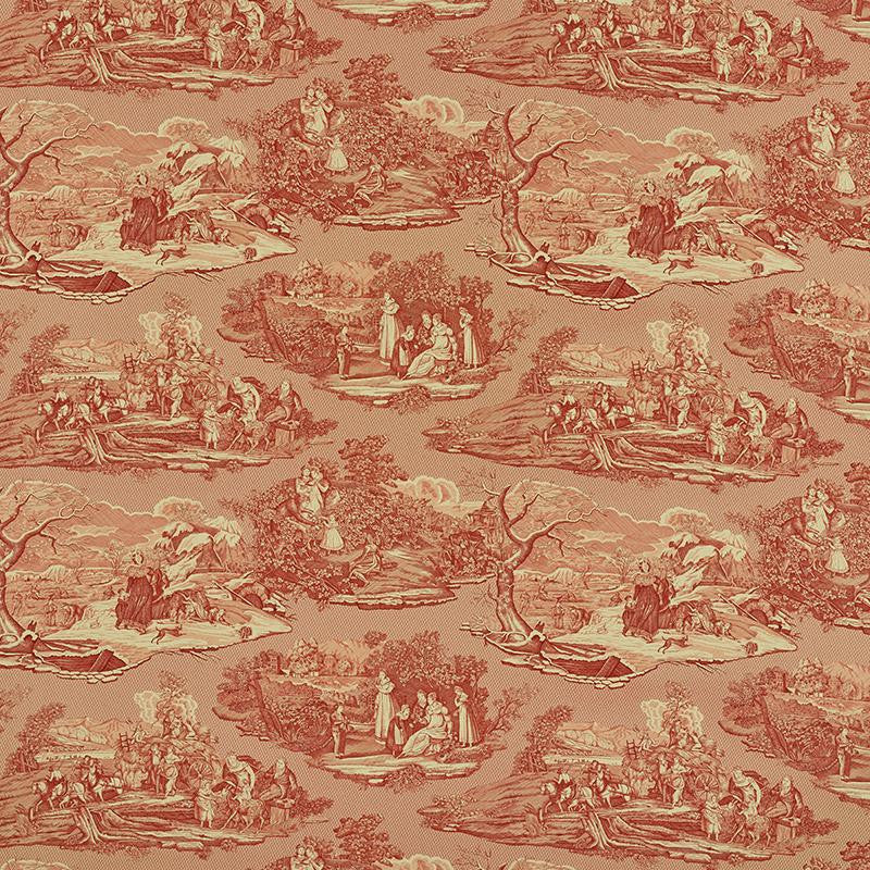 Four Seasons Toile Document Red 1207013 by Schumacher Fabric Schumacher Classics 29.0" - Fabric Carolina -