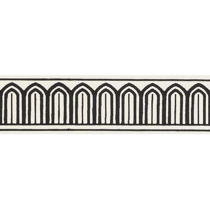 Arches Embroidered Tape Medium Black On White 70760 by Schumacher Trim Miles Redd 1.8" - Fabric Carolina -