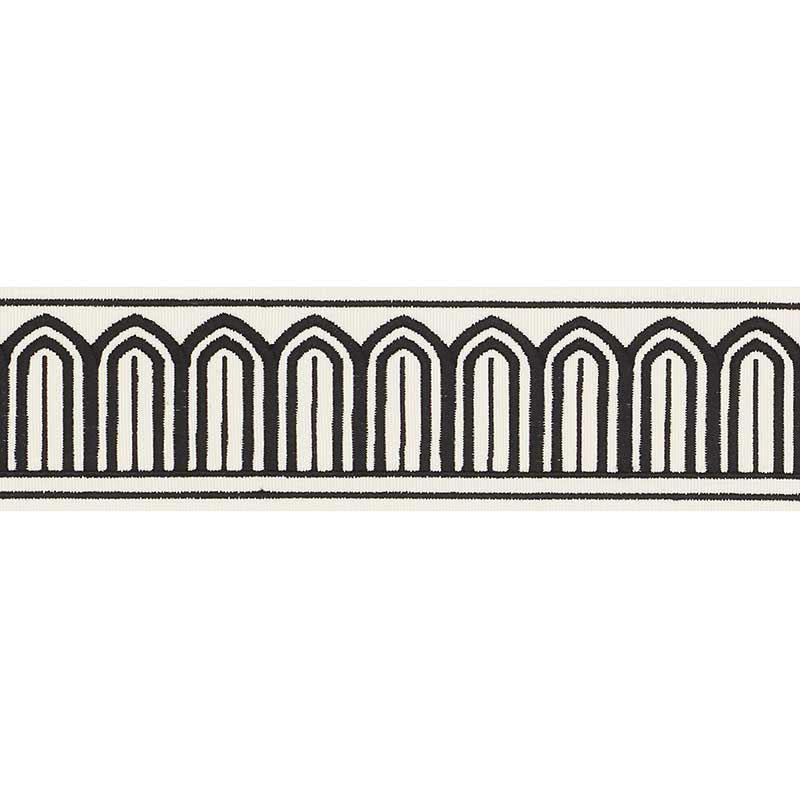 Arches Embroidered Tape Medium Black On White 70760 by Schumacher Designer Trim Miles Redd 1.8" - Swanky Fabrics -